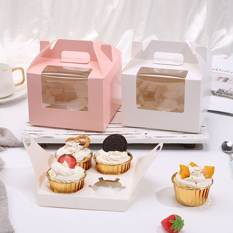 Folding Clear PVC Window Cookies Grazing Chocolate Cupcake Bakery Cake Box Treat Gable Cardboard Paper Boxes With Handle