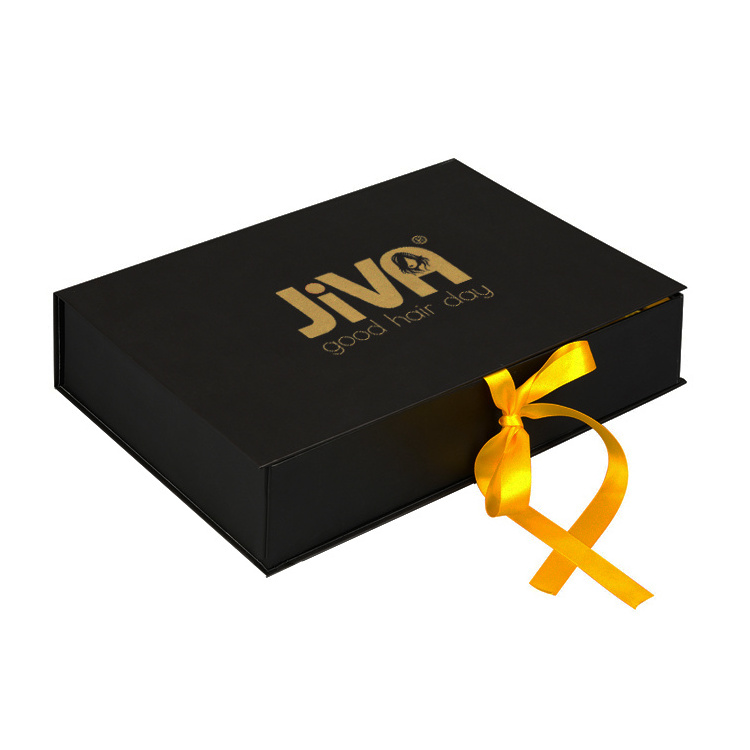 Hair Extension Cardboard Gift Box with Satin Wigs Black Magnetic Flip Makeup Box Packaging Bow for Christmas Tea Clothes Watch