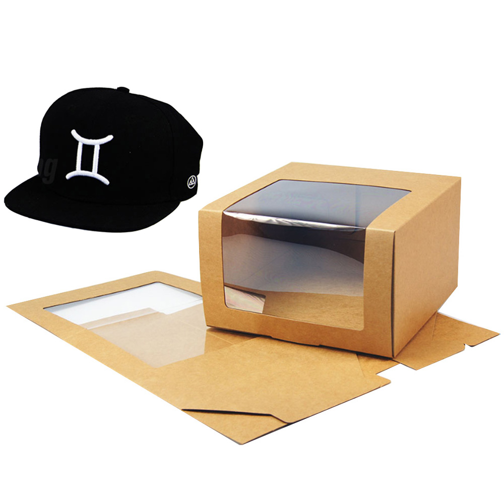 Cheap custom logo Paper cardboard cowboy packaging bucket hat box packaging collapsible baseball cap gift box with clear window