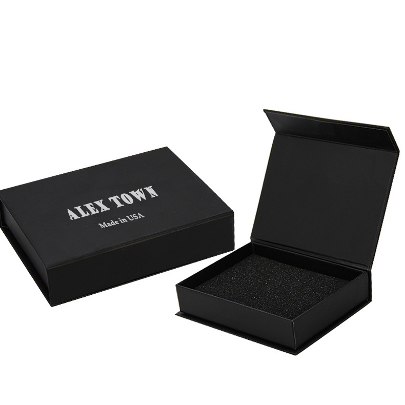 Customized Black Magnetic Closure Box Cardboard Perfume Chocolate Tea Packaging Folding Magnet Flip with Foam for Cosmetic Suits