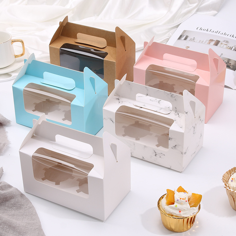 Folding Clear PVC Window Cookies Grazing Chocolate Cupcake Bakery Cake Box Treat Gable Cardboard Paper Boxes With Handle