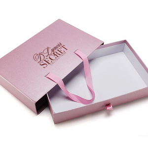 Custom logo design pink color drawer packaging gift box with pink ribbon silk scarf cardboard paper box for cosmetic and gift