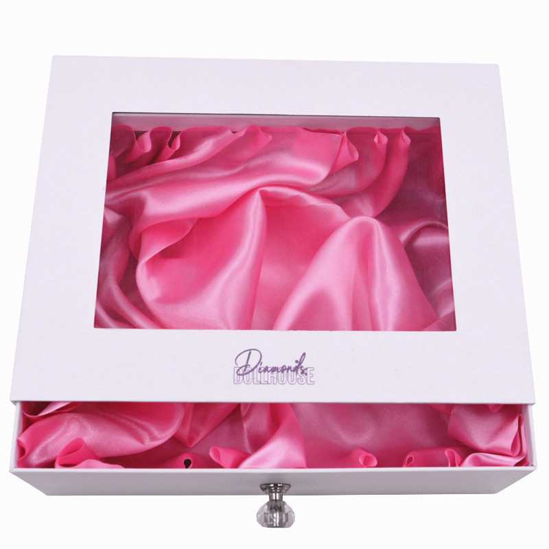 Wholesale customization satin insert gift box Drawer packaging box with handle for wig Hair packaging