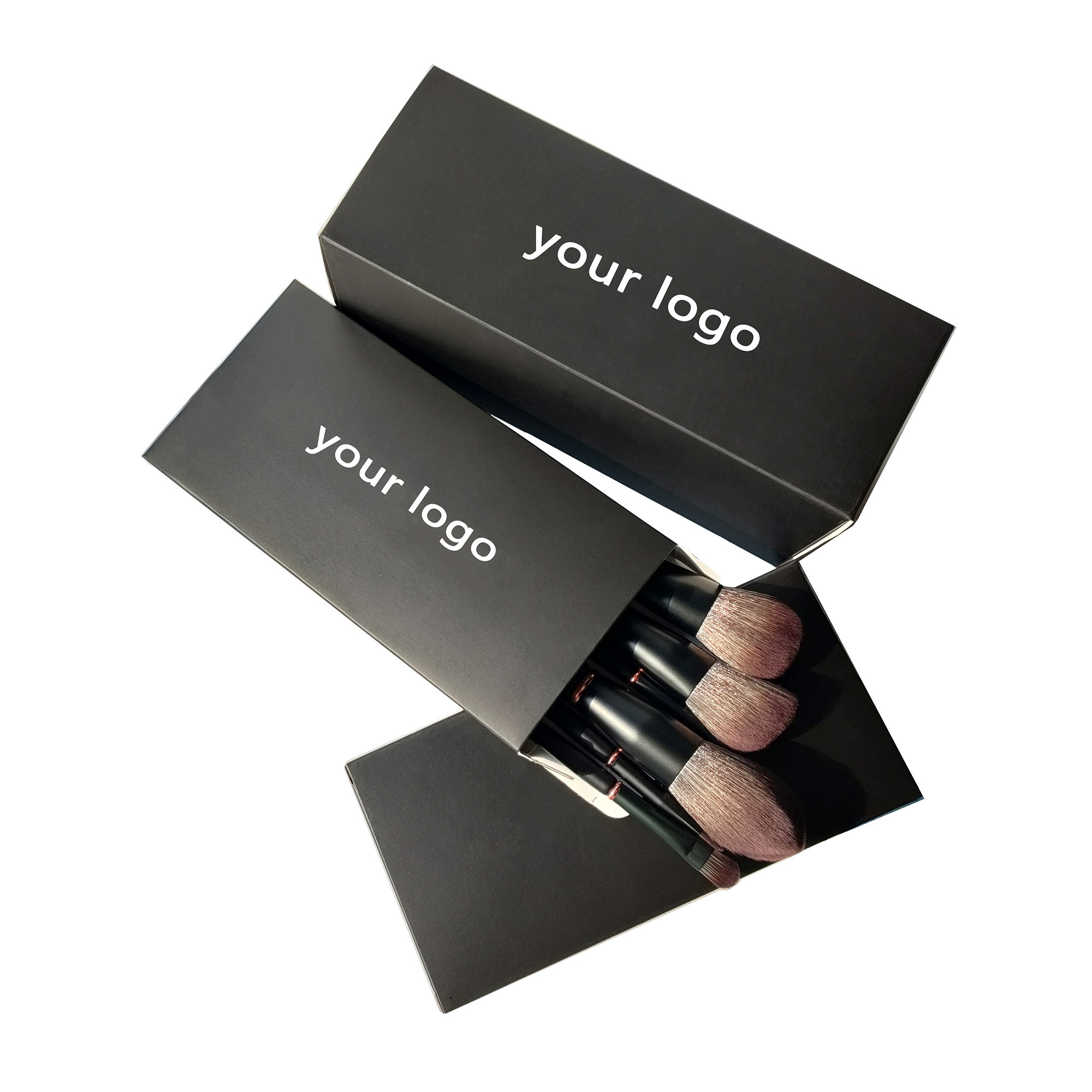 Custom makeup brush set packaging boxes design makeup tools black paper boxes for beauty brush packaging