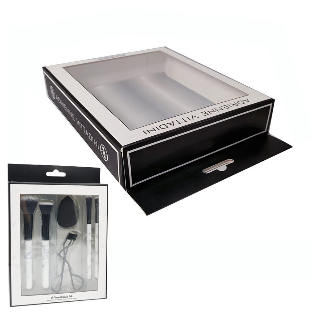 Custom makeup brush set packaging boxes design makeup tools black paper boxes for beauty brush packaging