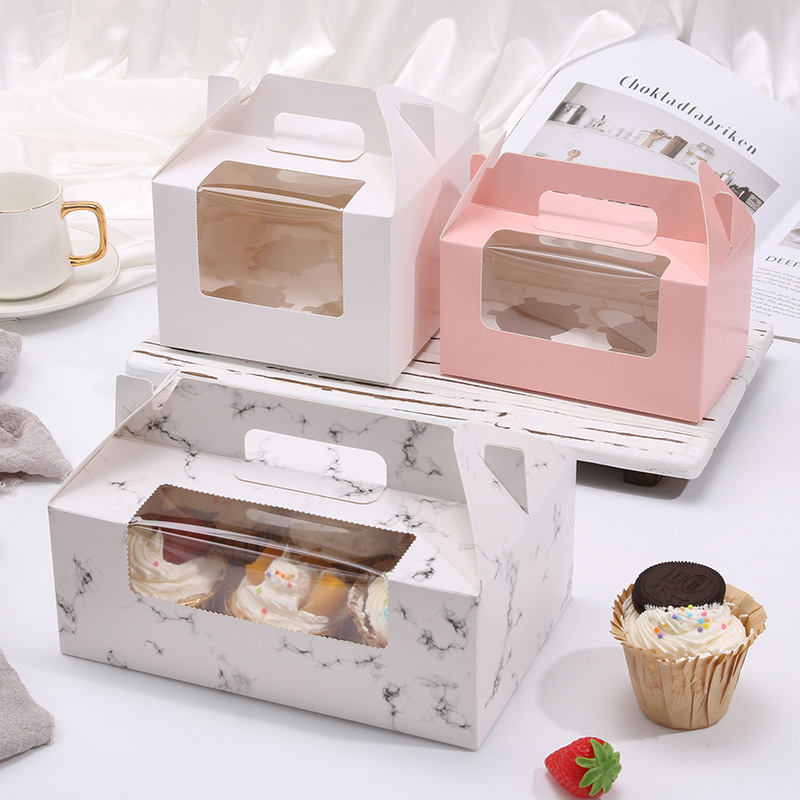 Folding Clear PVC Window Cookies Grazing Chocolate Cupcake Bakery Cake Box Treat Gable Cardboard Paper Boxes With Handle