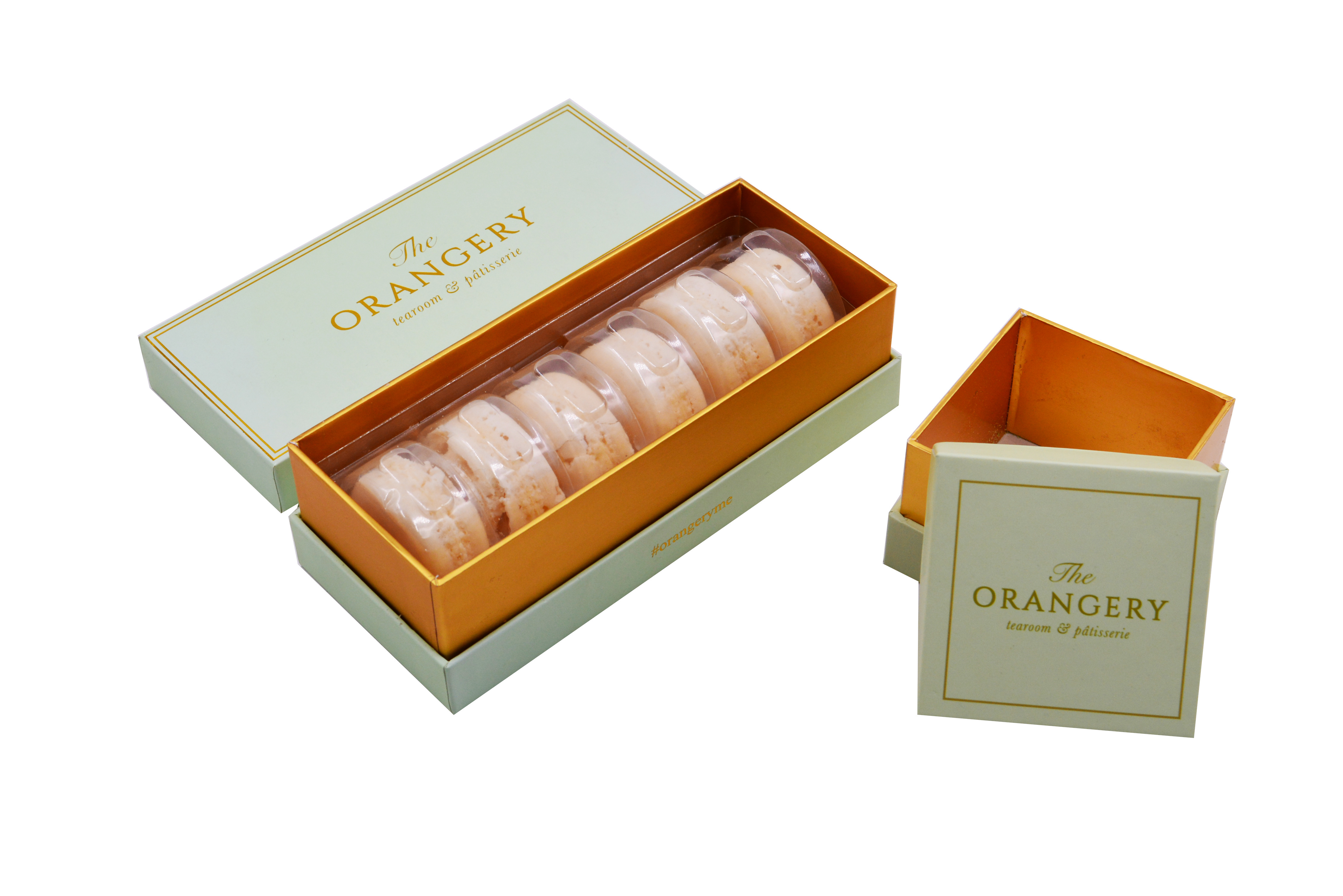 Custom Printed Macaron Gift  Box Packaging with Plastic Tray Pastry Gold Lid Box with Lining for Tea Truffle Chocolate Sweet