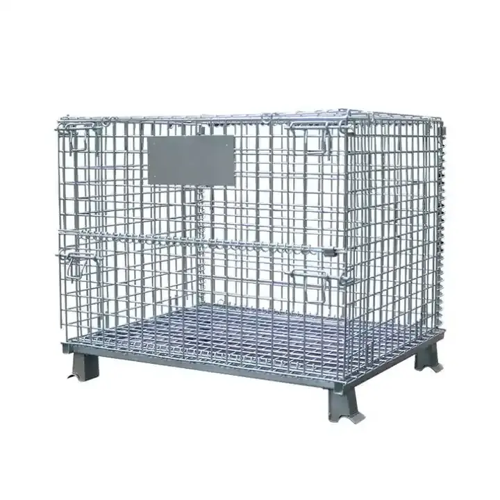 Industrial Foldable Steel Pallet Box Collapsible Wire Mesh Container Stackable Metal Storage Cage For Warehouse