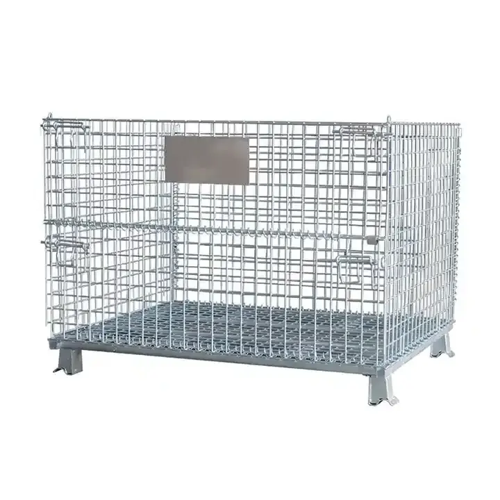 Foldable Metal Mesh Wire crate Stackable heavy duty  large capacity  durable With Wheels  box  Circulation Warehouse cage