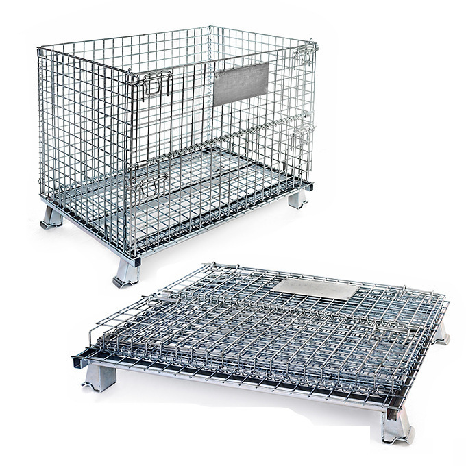 Foldable Metal Mesh Wire crate Stackable heavy duty  large capacity  durable With Wheels  box  Circulation Warehouse cage