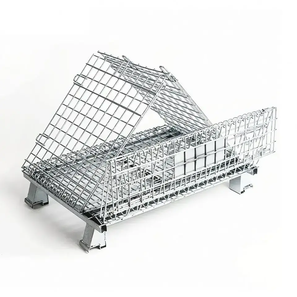 Foldable Metal Mesh Wire crate Stackable heavy duty  large capacity  durable With Wheels  box  Circulation Warehouse cage