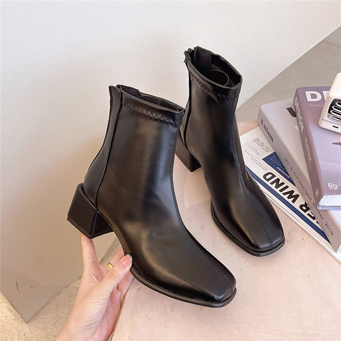 New style square toe block heel white boots women boots for ladies