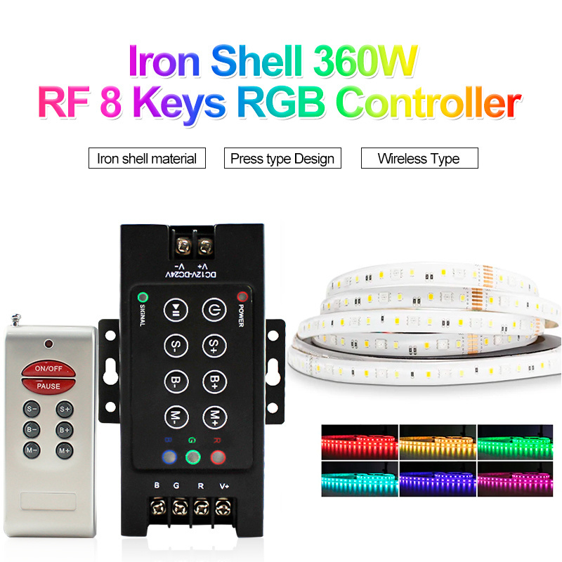 CE 8 Keys 12V 24V LED RF RGB Remote Controller 360W Dimmer Switch For RGB SMD 3528 5050 LED Strip