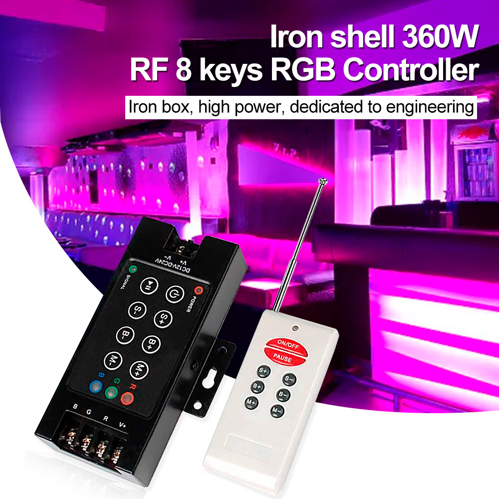 CE 8 Keys 12V 24V LED RF RGB Remote Controller 360W Dimmer Switch For RGB SMD 3528 5050 LED Strip