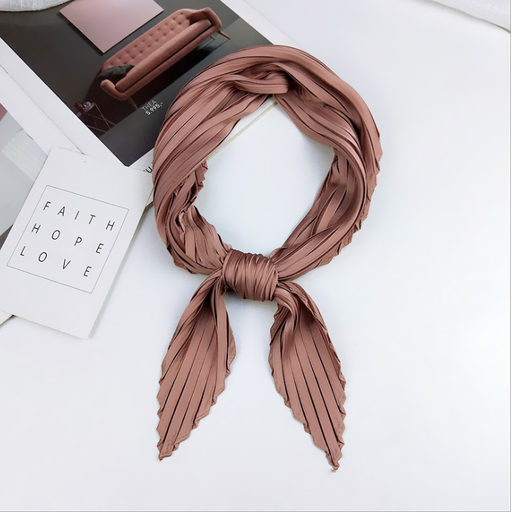 JINGMI 70*70cm Hair Neckscarf Solid Pleated Diamond Women Square Head Silk Satin Scarf