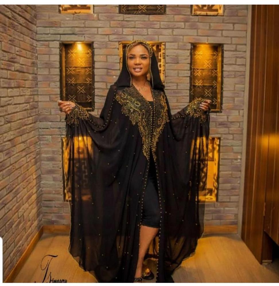 African hot-selling beaded long shawl hooded cloak  muslim black cape style stone design abaya