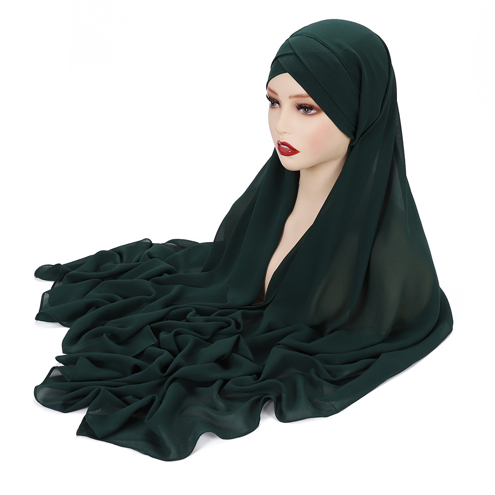 Instant Hijab With Cap Heavy Chiffon Jersey Hijab For Women Veil Muslim Fashion Islam Hijab Cap Scarf For Muslim Women Headscarf