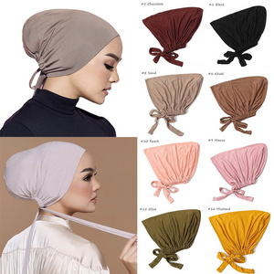 JINGMI Wholesale custom high quality head turban bonnet women muslim cotton turban cap muslim hijab hats for women ladies