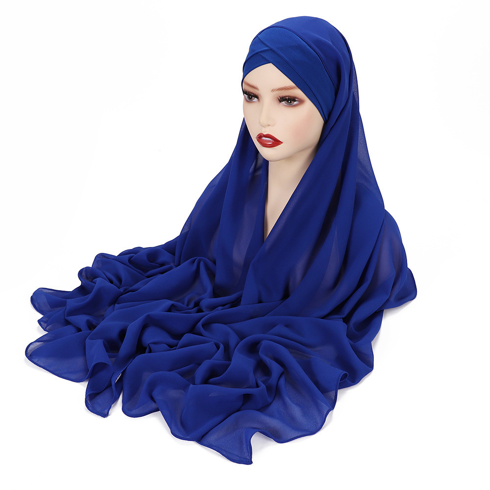 Instant Hijab With Cap Heavy Chiffon Jersey Hijab For Women Veil Muslim Fashion Islam Hijab Cap Scarf For Muslim Women Headscarf