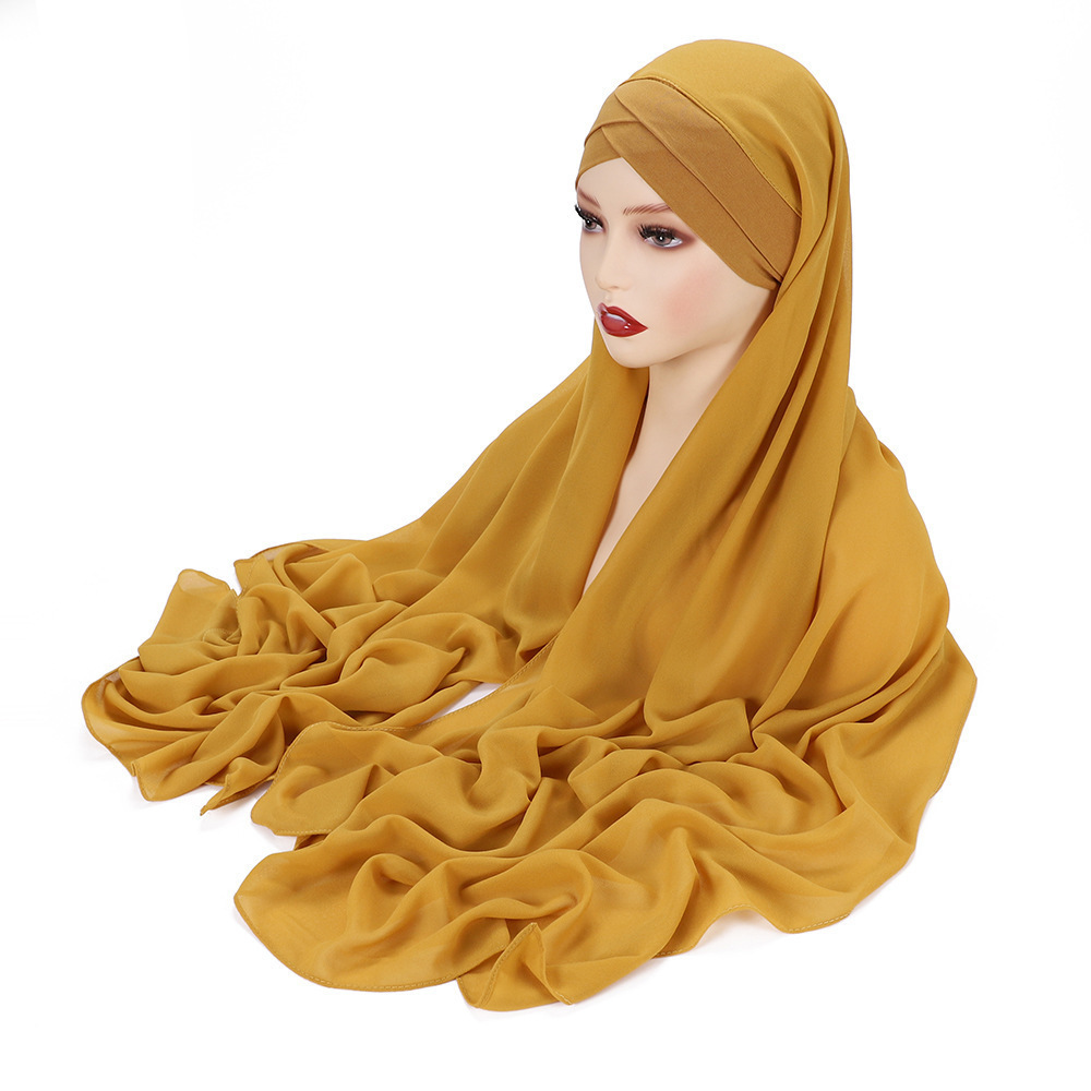 Instant Hijab With Cap Heavy Chiffon Jersey Hijab For Women Veil Muslim Fashion Islam Hijab Cap Scarf For Muslim Women Headscarf