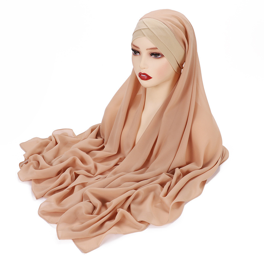 Instant Hijab With Cap Heavy Chiffon Jersey Hijab For Women Veil Muslim Fashion Islam Hijab Cap Scarf For Muslim Women Headscarf