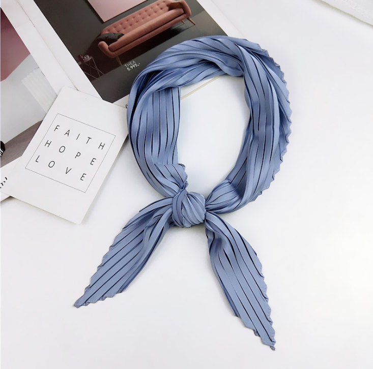 JINGMI 70*70cm Hair Neckscarf Solid Pleated Diamond Women Square Head Silk Satin Scarf