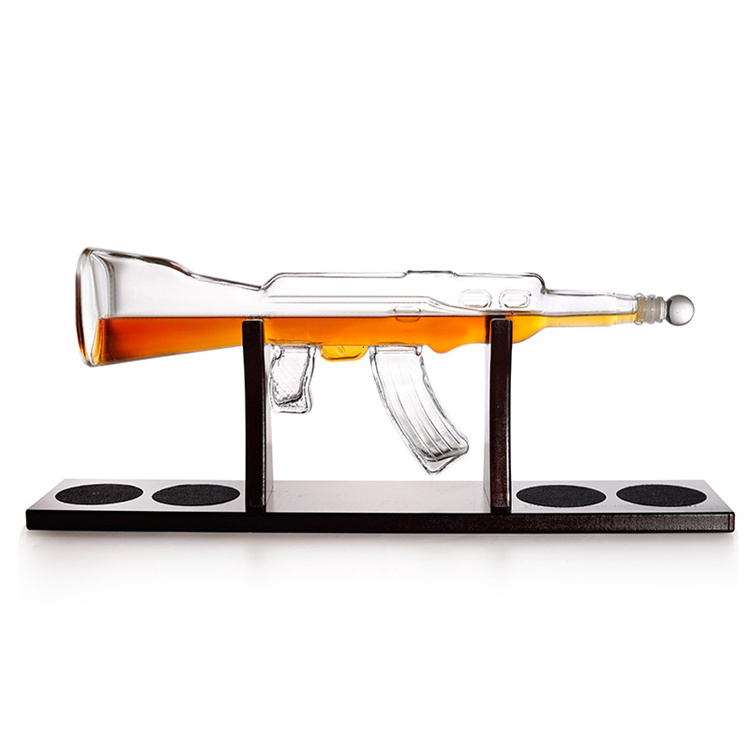 Custom special design 700ml 800ml transparent brandy spirit vodka AK 47 gun shaped liquor bottle whiskey bottle