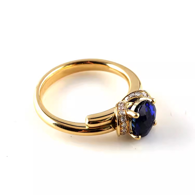 18k yellow gold inlaid sapphire ring women 750 rose gold with diamonds finger ring proposal ring customized