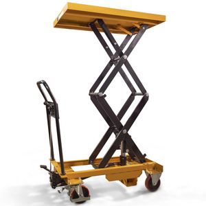 hand movable truck with scissor lift table manual hydraulic platform