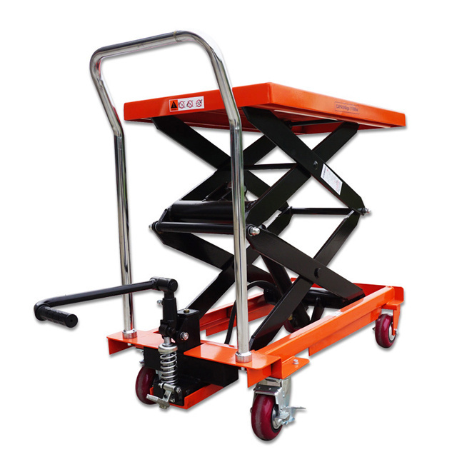 hand movable truck with scissor lift table manual hydraulic platform