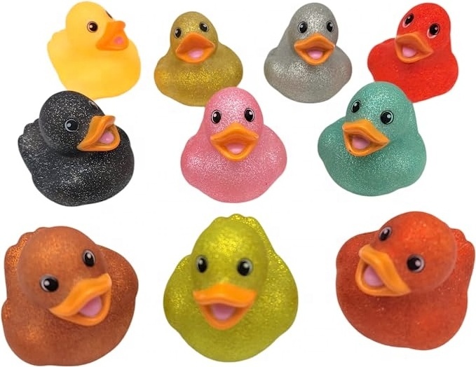 Yiwu JO Hot Sale Glitter Ducks For Baby Bath Children Kids Swimming Water Game Mini Soft Rubber Floating Small Toy Wholesale 2022