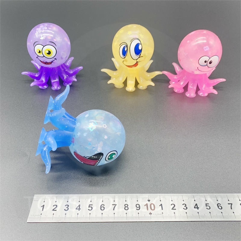 High Quality Anti Squeeze Plastic Toys TPR Decompress Flashing Light  Squeeze Suction Rubber Octopus Squishy Toys