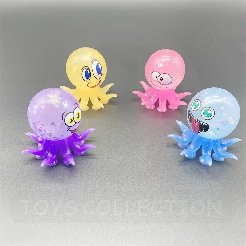 High Quality Anti Squeeze Plastic Toys TPR Decompress Flashing Light  Squeeze Suction Rubber Octopus Squishy Toys