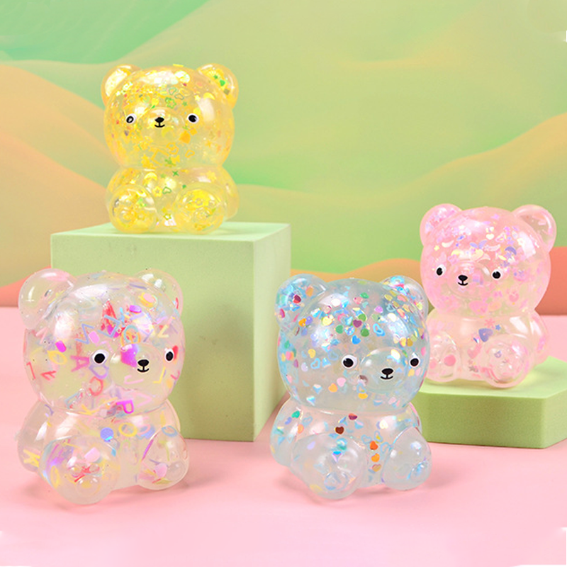 Wholesale Eco-Friendly Toy Kawaii Maltose Bear Soft Stress Glitter Fidget Squeeze Toy For Kids