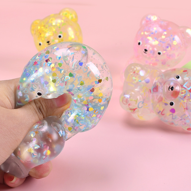 Wholesale Eco-Friendly Toy Kawaii Maltose Bear Soft Stress Glitter Fidget Squeeze Toy For Kids