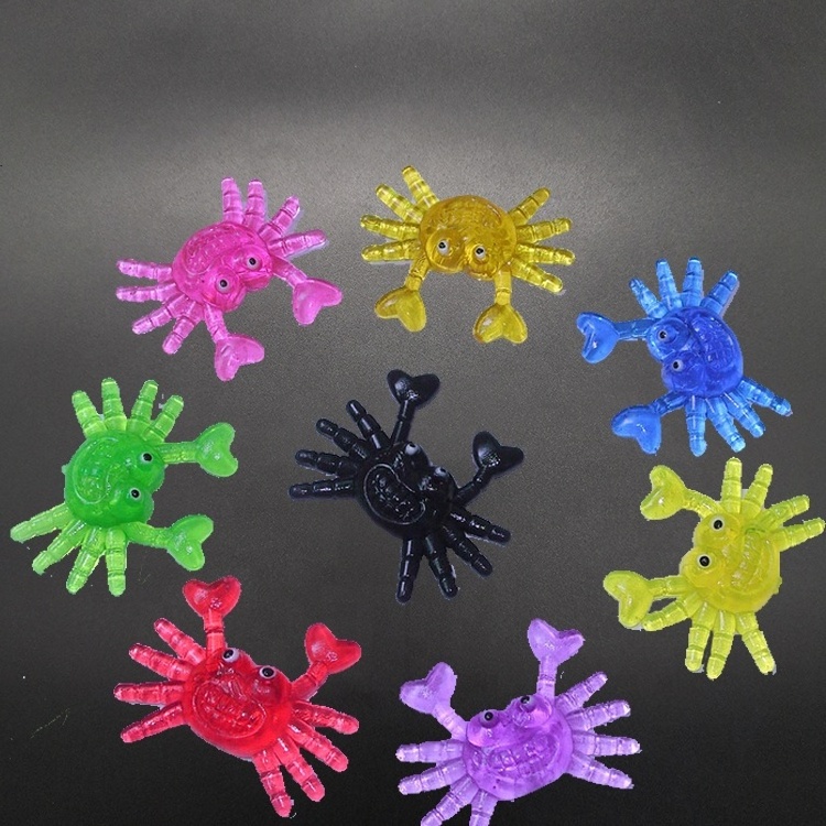 Custom Designs Promotion Soft Stretched Colorful Squishy 3D TPR Stretchy Sticky Toys Crab Animal Sticky Toy