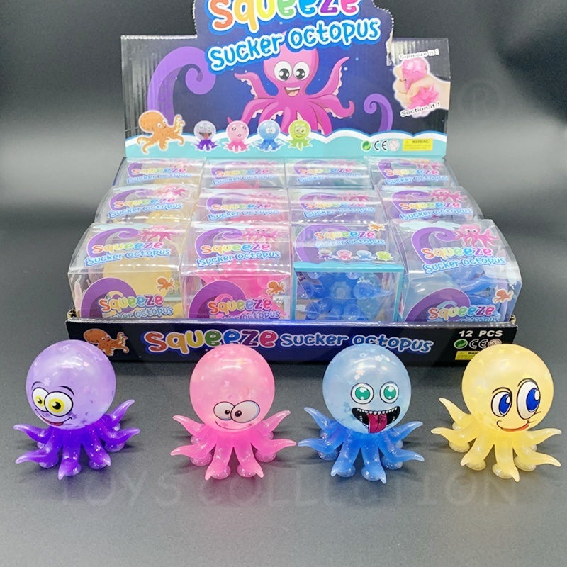 High Quality Anti Squeeze Plastic Toys TPR Decompress Flashing Light  Squeeze Suction Rubber Octopus Squishy Toys