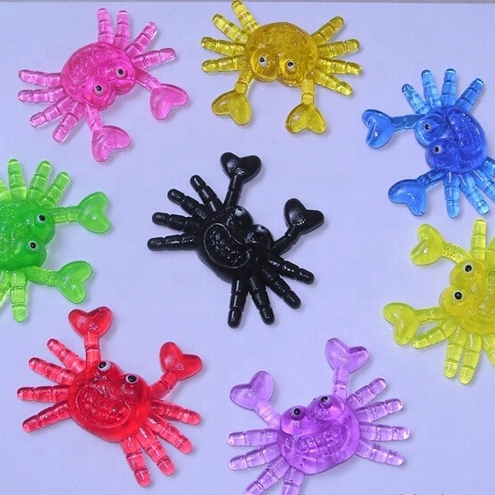 Custom Designs Promotion Soft Stretched Colorful Squishy 3D TPR Stretchy Sticky Toys Crab Animal Sticky Toy