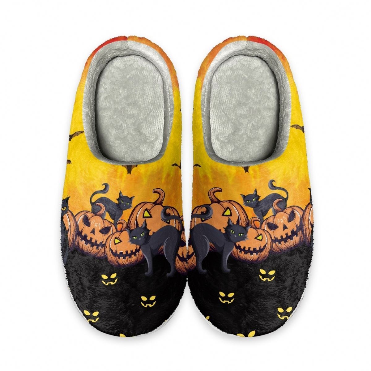 Autumn And Winter Ghost Pumpkin Smile Halloween Cotton Slippers Indoor Non-Slip Warmth Print On Demand Slippers For Man Women