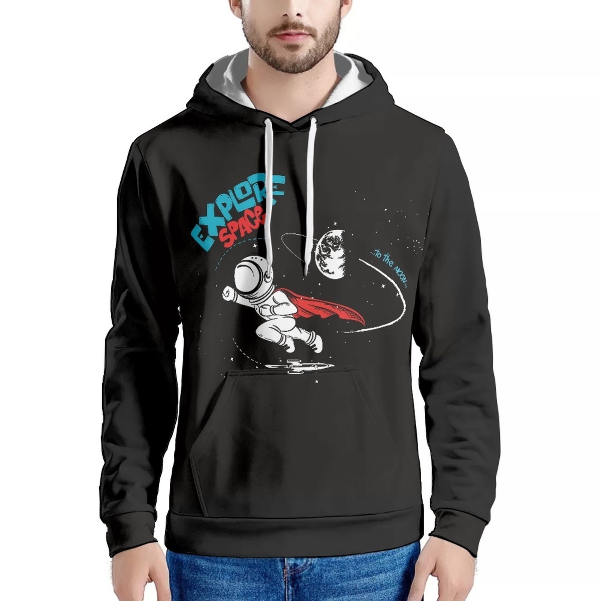 Fashion Sweatshirt Hoodie Polyester  Astronaut Rides A Rocket In Space Pullover Circle Style Hoodie All Over Print Thin Hoodie