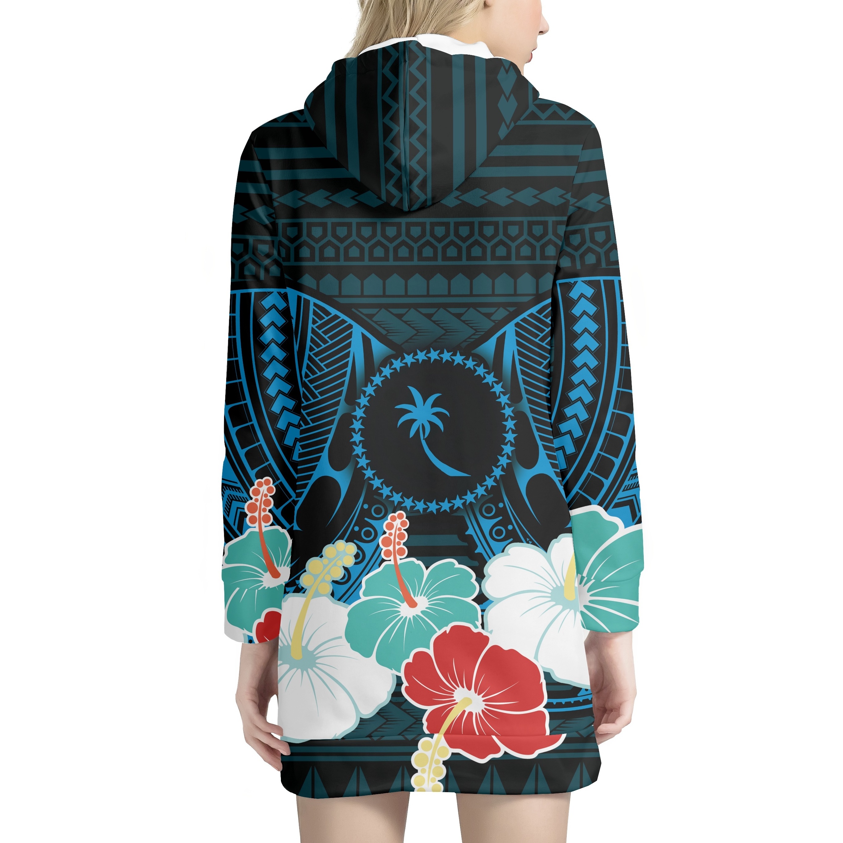 Wholesale Women Hoodies Marshall Islands Polynesian Hooded Dress Casual Long Sleeve Oversized Sweatshirts Dress with Pocket