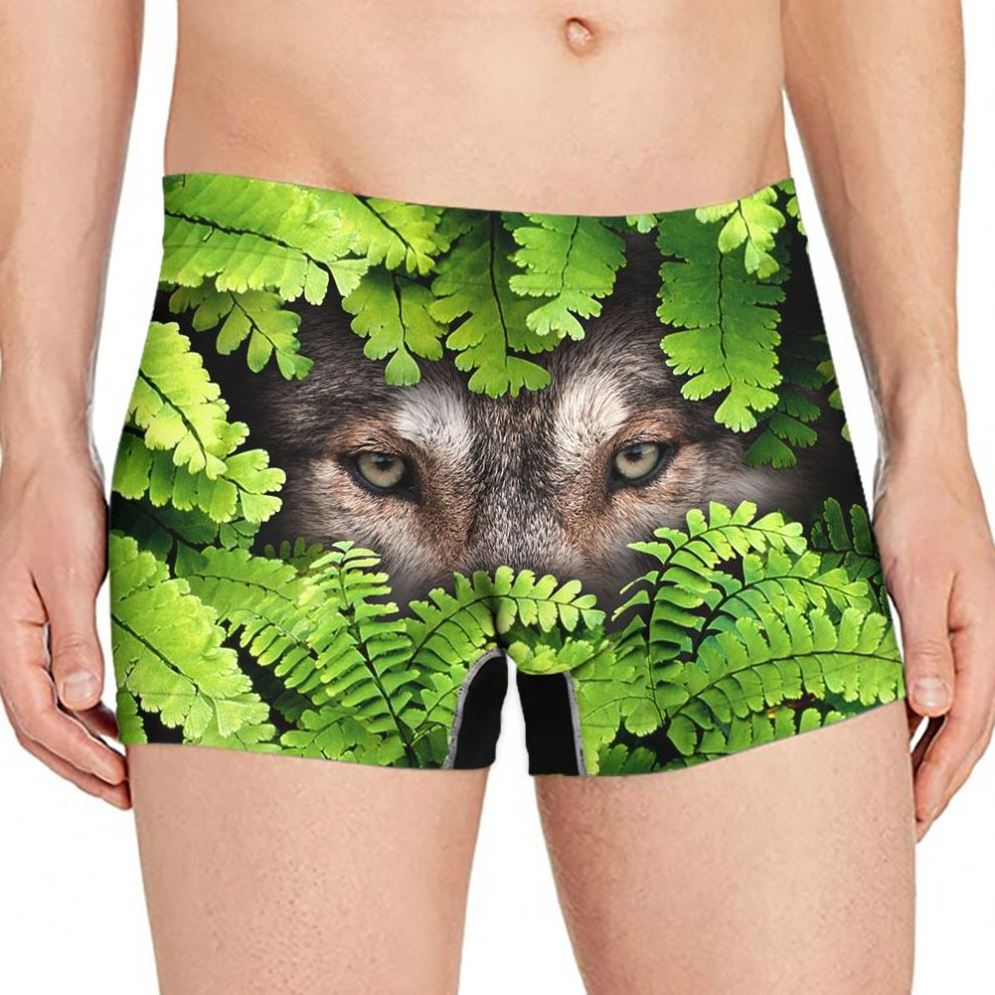 Dropshipping Wolf Print Fashion Comfortable Stretch Trunks Pack Short Leg Underwear No Fly Mens Boxer Briefs