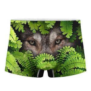 Dropshipping Wolf Print Fashion Comfortable Stretch Trunks Pack Short Leg Underwear No Fly Mens Boxer Briefs