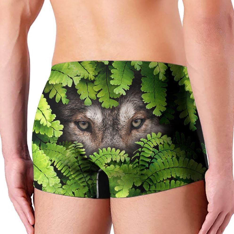 Dropshipping Wolf Print Fashion Comfortable Stretch Trunks Pack Short Leg Underwear No Fly Mens Boxer Briefs