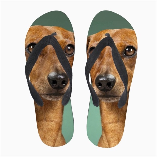 Cheap Wholesale Personalized Flip Flops Lovely 3D Animal Dachshund Dog Printed Teen Girls Slip-on Sandals