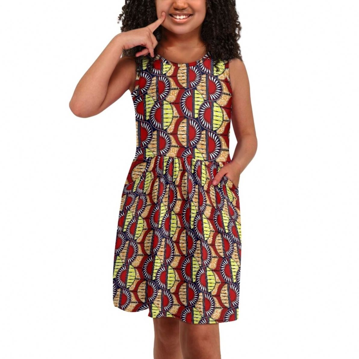 Sundress With Pocket Summer Kids Party Fashion Custom african kitenge Print designs Clothes Toddlers Tank Dress For Girls 2023