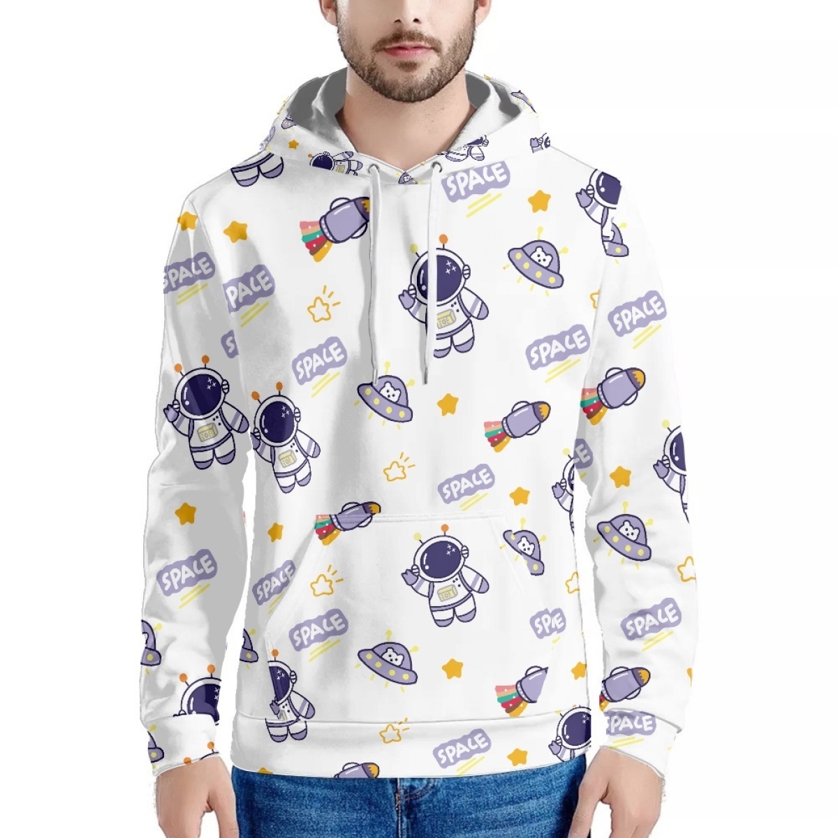 Fashion Sweatshirt Hoodie Polyester  Astronaut Rides A Rocket In Space Pullover Circle Style Hoodie All Over Print Thin Hoodie