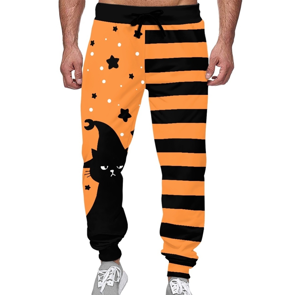 Halloween Limited Hot Sale Custom Sports Running Trousers With Pockets Pumpkin Human Skeleton Pattern Elastic Drawstring Pants