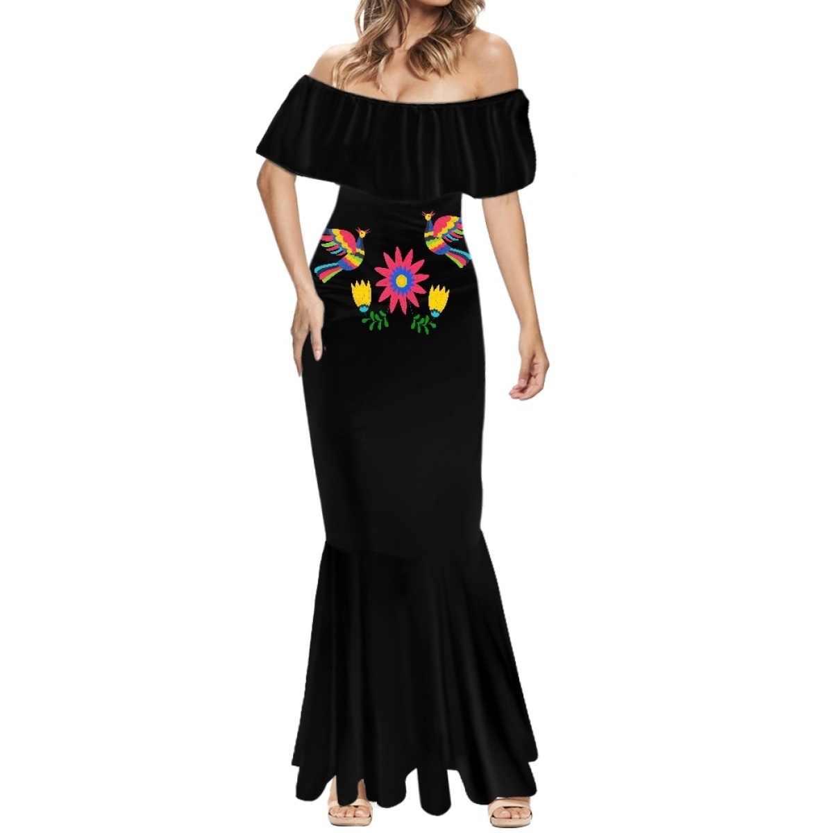 Off Shoulder Dresses Embroidery for Mexican Design Clothing Plus Size Cocktail Dress Formal Elegant Fishtail Dress Drop Shipping