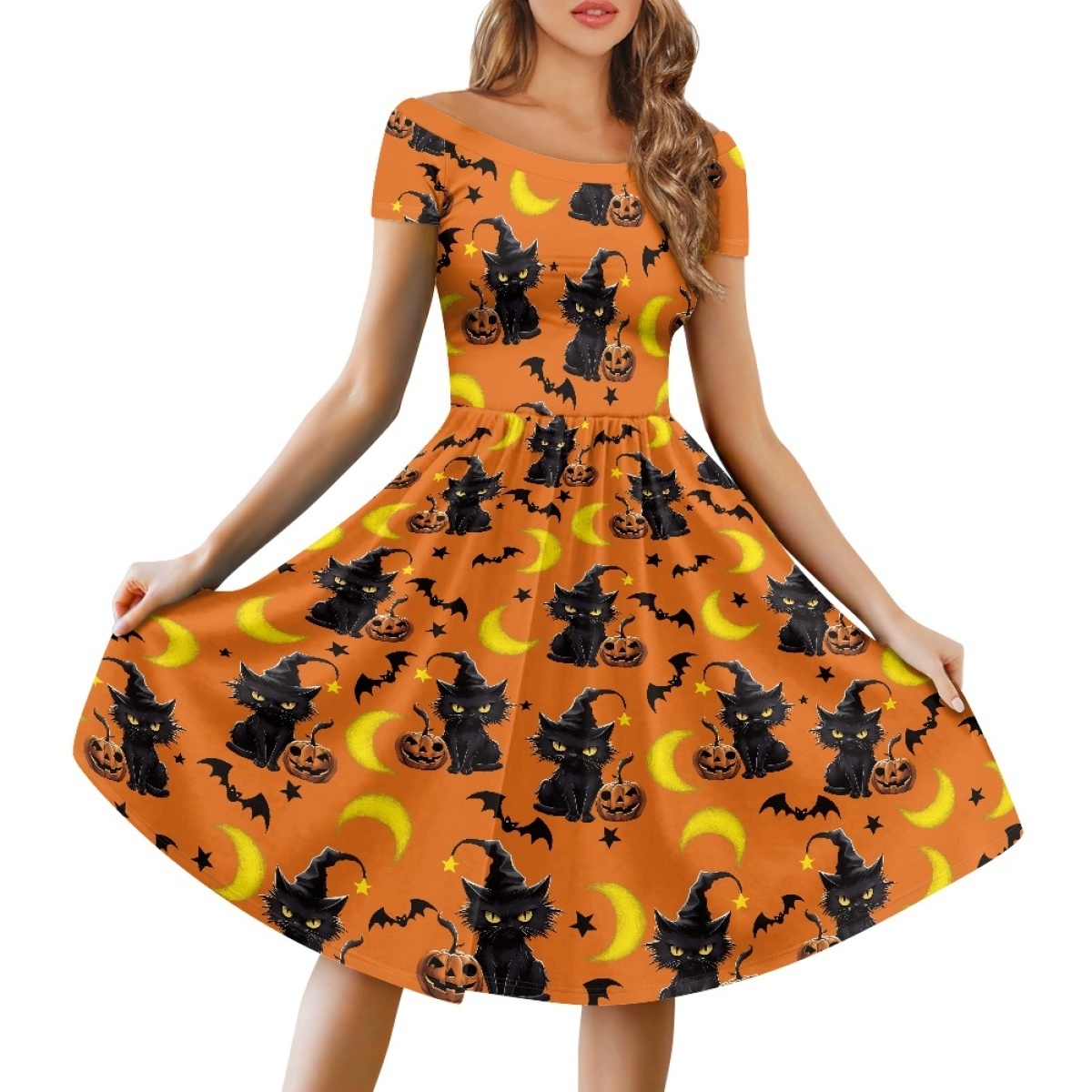 Custom Made Beauty Comfortable Off Shoulder Short Sleeve Dress Formal Casual Hallowmas Trick or Treat Evening Skirt